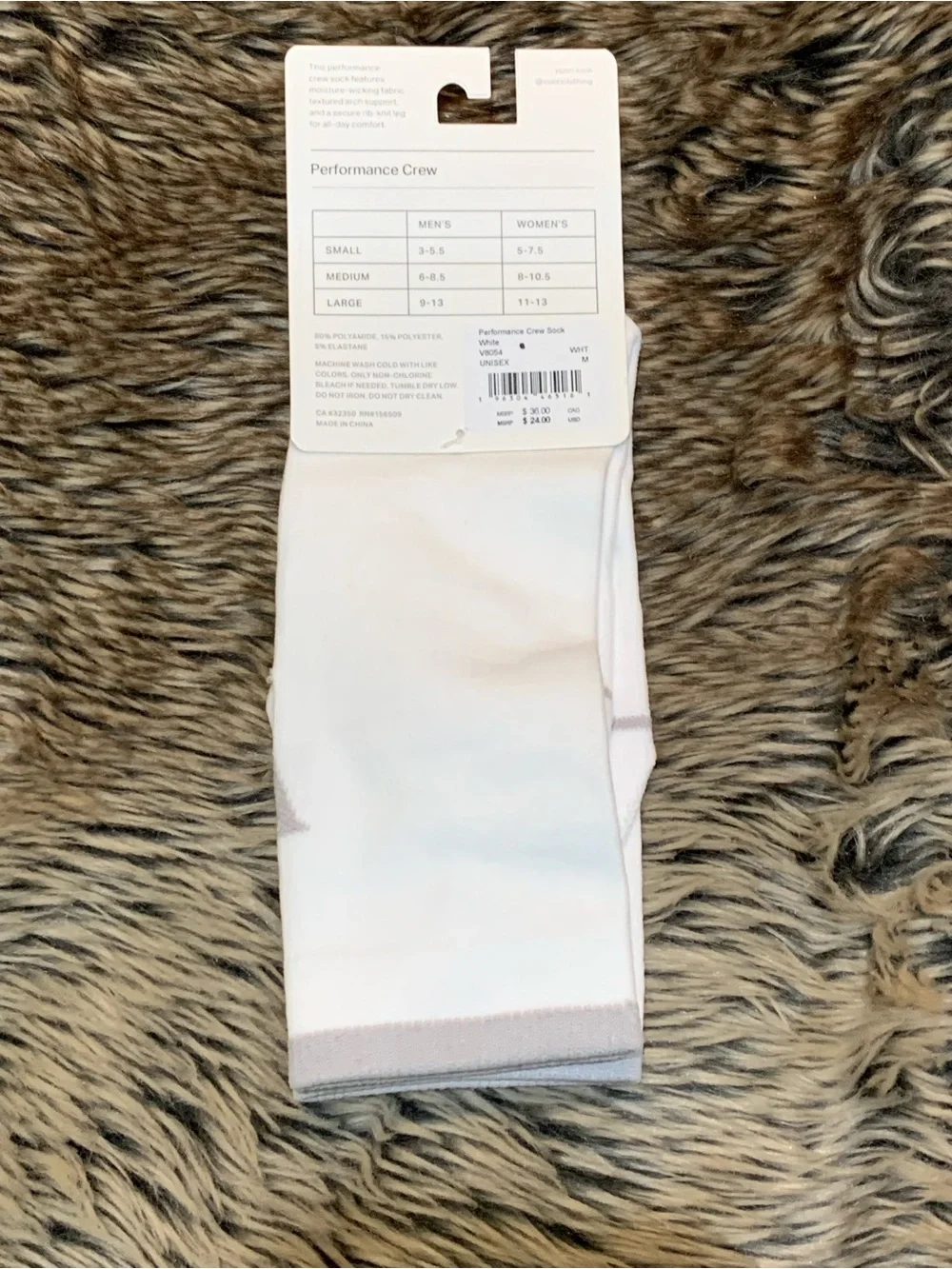 Vuori Performance Crew Sock M 6-8.5 W 8-10.5 White